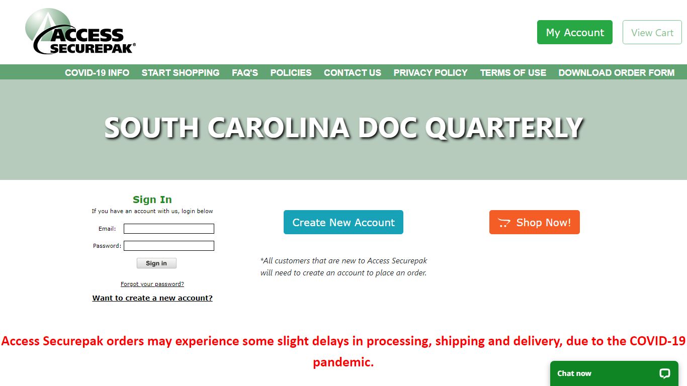 Access Securepak - South Carolina DOC Package Program - Welcome